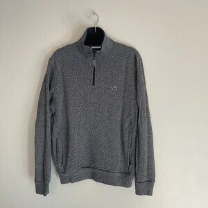 Lacoste Heather Gray 1/4 Zip Mock Neck Sweater Embroidered Logo Size L